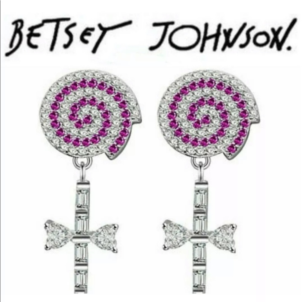 🔥BetseyJohnson PinkCrystal Cross Lollipop earring